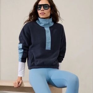 Athleta Overlook Microfleece Sweatshirt Women's Size XL Navy Blue 1/2 Snap